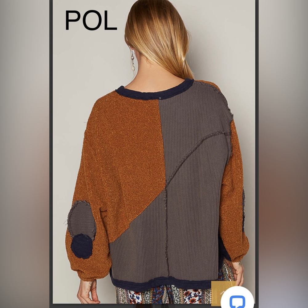BP30🤎💙NEW! POL playful zip top brown+dark navy top w/cutout details! Match2pants - Picture 5 of 7